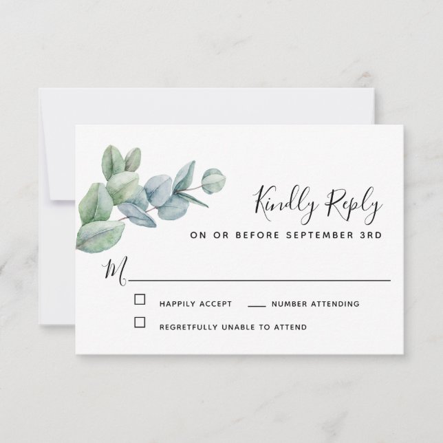 Simple Elegant Boho Eucalyptus Greenery RSVP (Front)