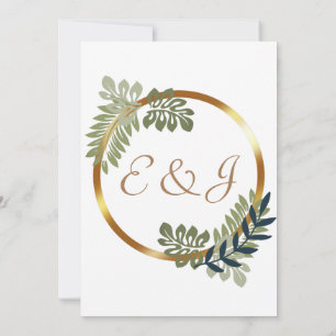 simple elegant boho floral botanical gold wedding invitation