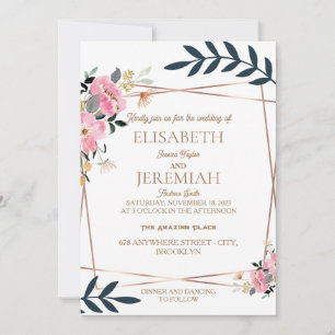 simple elegant boho floral botanical gold wedding invitation