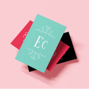 Simple Elegant Boho White Frame Monogram Green Business Card