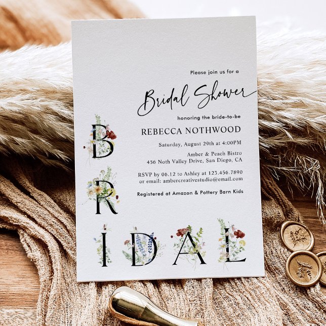 Simple Elegant Boho Wildflowers Bridal Shower Invitation (Creator Uploaded)