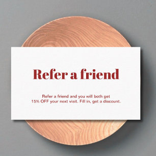 Simple Elegant Bold Red White Salon Referral Card