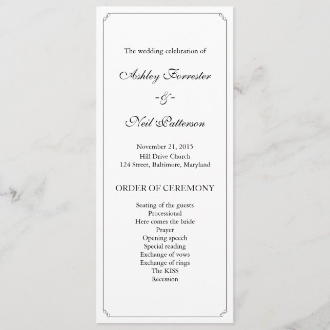 Simple Elegant Border Wedding Ceremony Program Programme (Front)