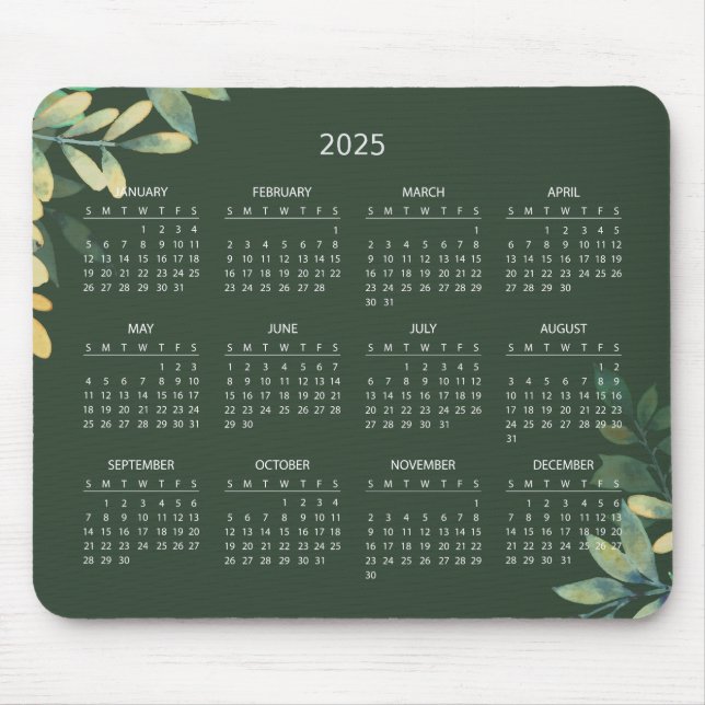 Simple Elegant Botanical 2025 Calendar | Mousepad (Front)