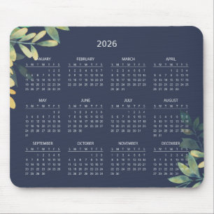 Simple Elegant Botanical 2026 Calendar   Mousepad
