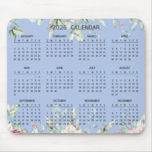 Simple Elegant Botanical 2026 Calendar   Mousepad