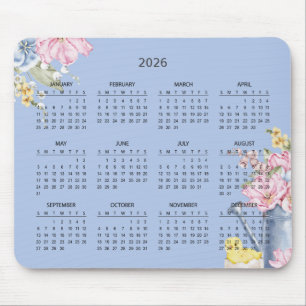Simple Elegant Botanical 2026 Calendar Mousepad