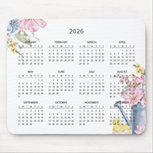 Simple Elegant Botanical 2026 Calendar Mousepad