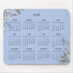 Simple Elegant Botanical 2026 Calendar Mousepad