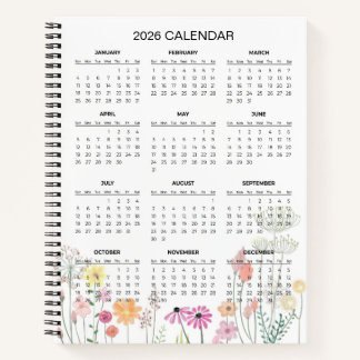 Simple Elegant Botanical 2026 Calendar |  Notebook
