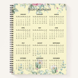 Simple Elegant Botanical 2026 Calendar Notebook