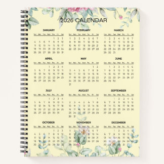 Simple Elegant Botanical 2026 Calendar |  Notebook