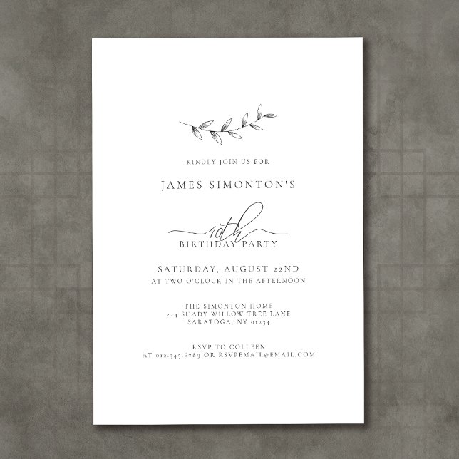 Simple Elegant Botanical 40th Birthday Invitation (Creator Uploaded)