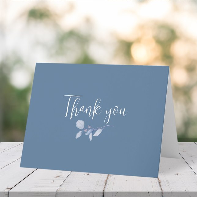 Simple Elegant Botanical Blue Floral Greenery Thank You Card (Creator Uploaded)