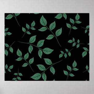 Simple Elegant Botanical Green Leaves Pattern Poster