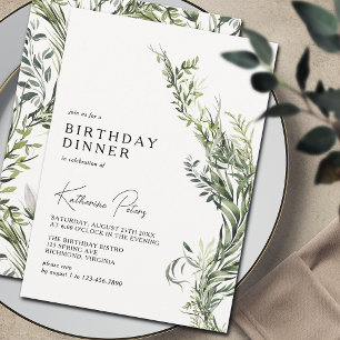 Simple Elegant Botanical Greenery Birthday Dinner Invitation