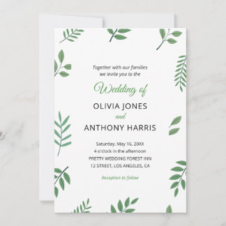Simple Elegant Botanical Greenery Leaves Wedding  Invitation