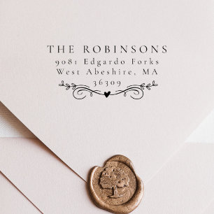 Simple Elegant Botanical Heart Name & Address Rubber Stamp