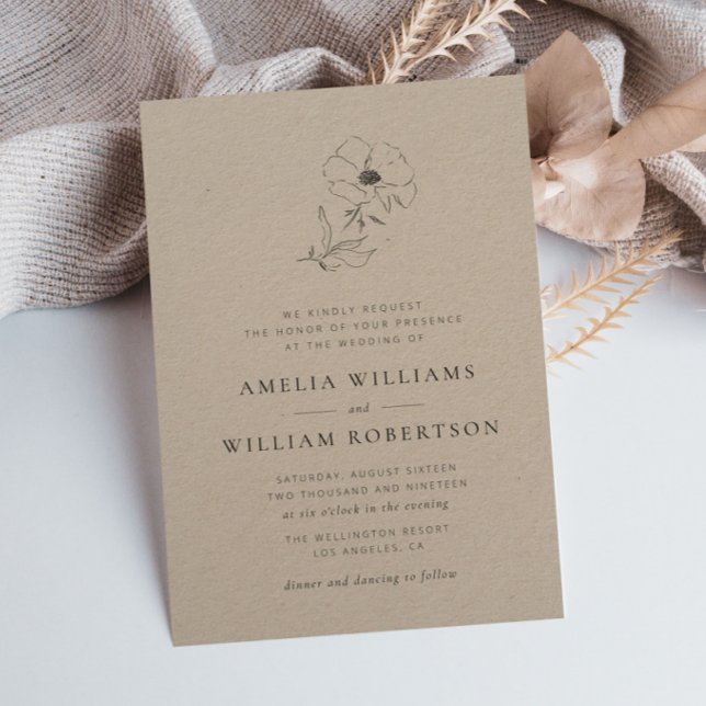 simple elegant botanical kraft wedding invitation (Creator Uploaded)