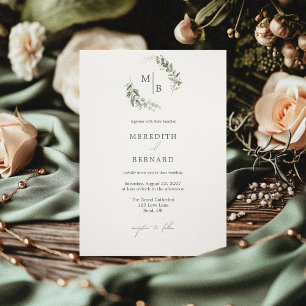 Simple Elegant Botanical Monogram Wedding Invitation