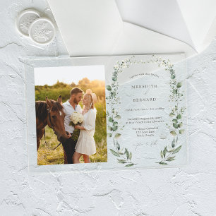 Simple Elegant Botanical Wedding Photo Horizontal Acrylic Invitations