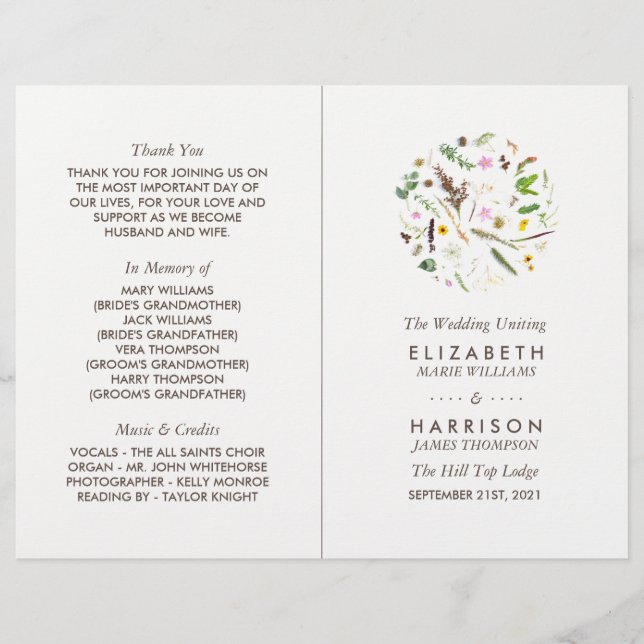 Simple Elegant Botanical Wild Flower Program (Front)