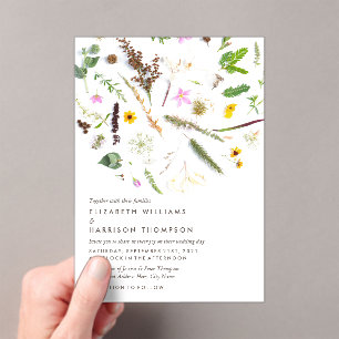 Simple Elegant Botanical Wild Flower Wedding Acrylic Invitations