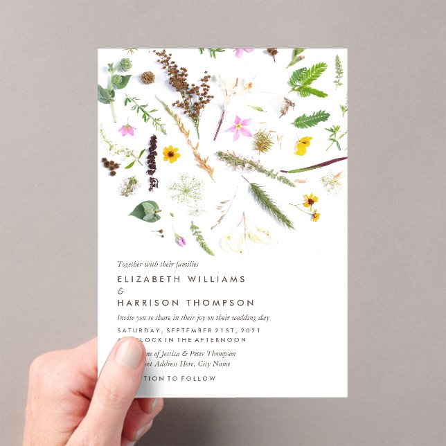 Simple Elegant Botanical Wild Flower Wedding Acrylic Invitations (Insitu (Handheld))
