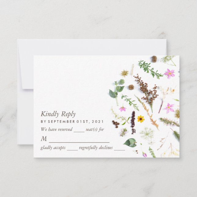 Simple Elegant Botanical Wild Flower Wedding RSVP Card (Front)