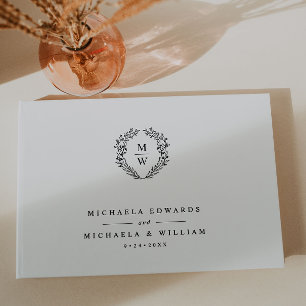 Simple Elegant Botanical Wreath Monogram Wedding Guest Book