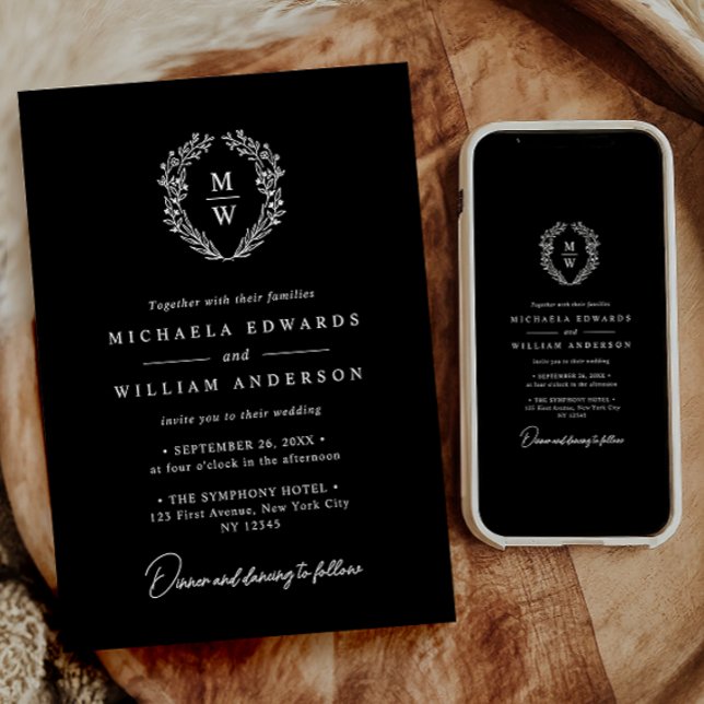 Simple Elegant Botanical Wreath Text Only Wedding Invitation (Creator Uploaded)