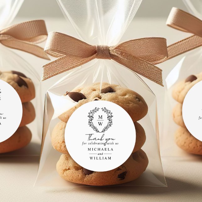 Simple Elegant Botanical Wreath Wedding Favour Classic Round Sticker (Creator Uploaded)