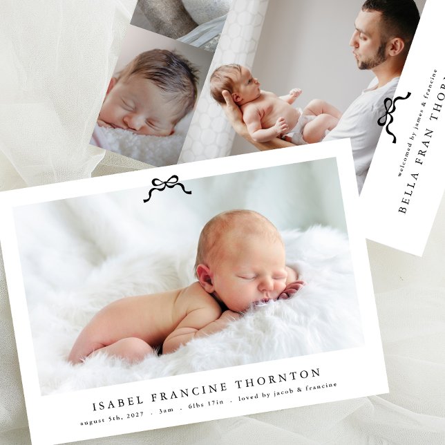 simple elegant bow photo baby birth announcement (Creator Uploaded)