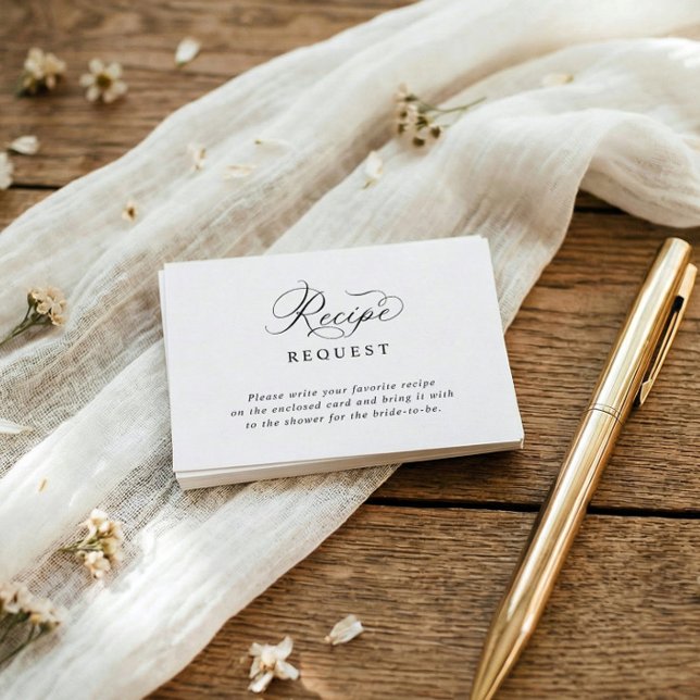 Simple Elegant Bridal Shower Recipe Request Enclosure Card (Bridal shower recipe request insert card with elegant script and simple classic layout)