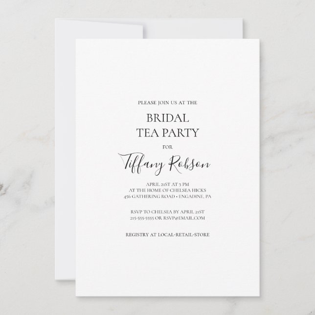Simple Elegant Bridal Tea Party Invitation (Front)