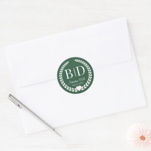 Simple Elegant Bride and Groom Monogram Classic Round Sticker
