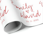Simple Elegant Bride Groom Names Red Heart Wedding Wrapping Paper<br><div class="desc">Simple Elegant Bride Groom Names Red Heart Wedding Wrapping Paper . It can't get more personalised than this Elegant wrapping paper which has the names of the bride and groom alongwith the wedding date. cover all your gifts with this wrapping paper. Customise it by changing the names of the bride...</div>