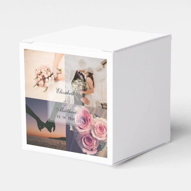 Simple Elegant Bride & Groom Photo Collage Wedding Favour Box (Front Side)