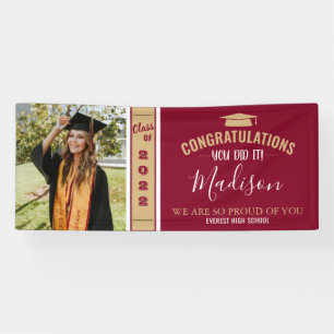 Simple Elegant Burgundy 1 Photo Graduation Banner