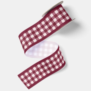 Simple Elegant Burgundy Cottagecore Gingham Satin Ribbon