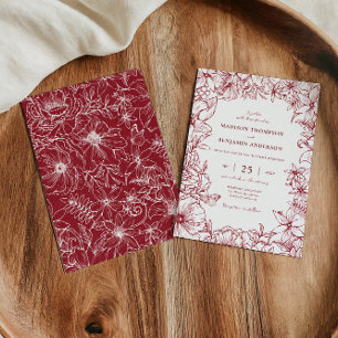 Simple Elegant Burgundy Floral Garden Wedding Invitation