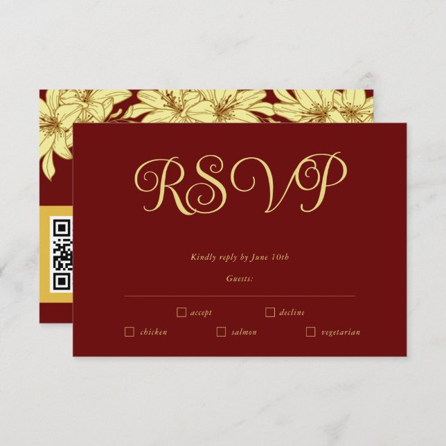 Simple Elegant Burgundy & Gold RSVP Card (Front/Back)