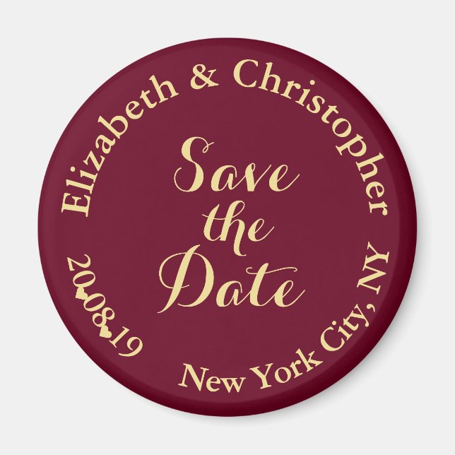 Simple Elegant Burgundy Gold Wedding Save the Date Magnet (Front)