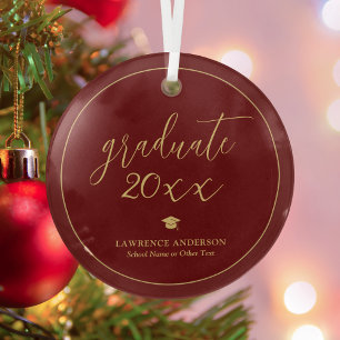 Simple Elegant Burgundy Graduate 2024 Graduation Glass Tree Decoration
