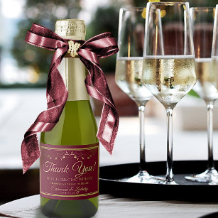 Simple Elegant Burgundy Maroon & Gold Wedding Mini Sparkling Wine Label