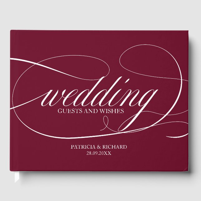 Simple Elegant Burgundy Marsala Wedding Guest Book (Front)