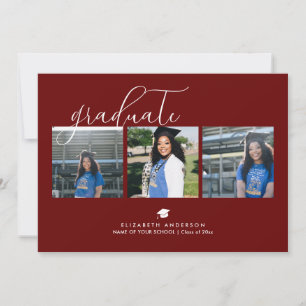 Simple Elegant Burgundy Red Graduation Photo Invitation