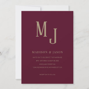 Simple Elegant Burgundy Roman Monogram Wedding Invitation