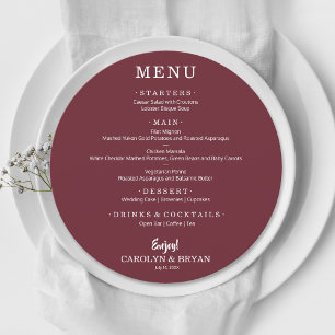 Simple Elegant Burgundy Round Wedding Dinner Menu