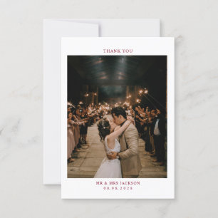 Simple Elegant Burgundy with photo Wedding Thank You Card